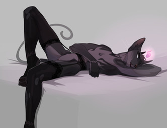 1_horn andromorph andromorph_anthro anthro barely_visible_genitalia bedroom_eyes biped clitoral_hood clitoris clothed clothing digitigrade garter_belt garter_straps genitals grey_markings horn humanoid_genitalia humanoid_vulva intersex intersex_anthro legwear looking_at_viewer lying markings narrowed_eyes on_back partially_clothed seductive solo tail thigh_highs vulva whiskers drmax dungeons_and_dragons hasbro wizards_of_the_coast riddle_(tabaxienthusiast) felid mammal tabaxi hi_res nonbinary_(lore)