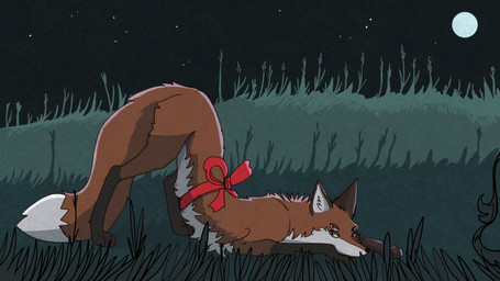 4_eyes ass_up bow_ribbon dipstick_tail female feral heterochromia markings moon multi_eye night solo star tail tail_markings tail_motion tailwag garbagegarage four-eyes_(garbagegarage) canid canine fox mammal red_fox true_fox animated