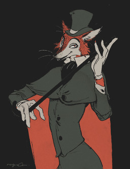 anthro black_background black_body black_fur black_nose cane cape clothing fur gloves handwear hat headgear headwear kemono looking_at_viewer male red_body red_eyes red_fur simple_background slim slim_anthro slim_male solo white_body white_clothing white_fur white_gloves white_handwear mucknagabe disney disney's_pinocchio "honest"_john_foulfellow canid canine fox mammal hi_res