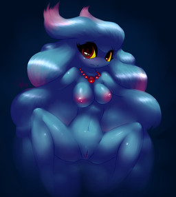 anthro blue_body blue_skin blush breasts female genitals nipples purple_nipples simple_background solo spread_legs spreading vulva elpatrixf nintendo pokemon generation_2_pokemon ghost humanoid misdreavus pokemon_(species) spirit 2013 digital_media_(artwork)