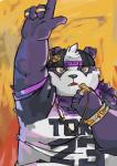 anthro black_nose clothing fur hat headgear headwear humanoid_hands kemono overweight overweight_anthro purple_body purple_fur shirt solo topwear white_body white_fur bonbonbear tuokemao lifewonders tokyo_afterschool_summoners alp_(tas) bear giant_panda mammal 2020