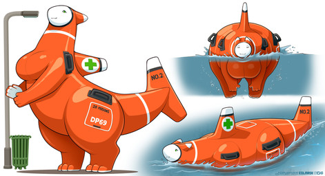 anthro boat breasts featureless_breasts female fin floating handle inflatable lifeboat light_pole machine markings non-mammal_breasts orange_body slightly_chubby slightly_chubby_anthro slightly_chubby_female smile solo star_of_life trash_can vehicle water watercraft white_markings colarix mythology dp69_(colarix) animate_inanimate dragon living_inflatable living_machine living_vehicle mythological_creature mythological_scalie scalie absurd_res hi_res