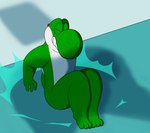 anthro clenched_teeth eyes_closed green_body green_scales green_tail hand_on_ground legs_together male multicolored_body multicolored_scales on_ground scales solo tail teeth two_tone_body two_tone_scales white_body white_scales colossalstars mario_bros nintendo yoshi_(character) dinosaur green_yoshi prehistoric_species reptile scalie yoshi 2024 absurd_res digital_media_(artwork) hi_res