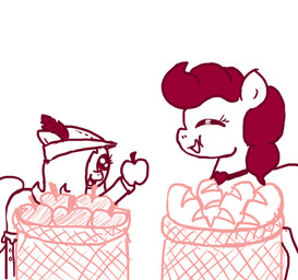 apple bread clothing duo feathers female feral food fruit hat headgear headwear male plant simple_background white_background ficficponyfic hasbro my_little_pony emerald_jewel_(colt_quest) fan_character earth_pony equid equine horse mammal pony