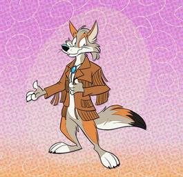 3_toes 4_fingers anthro barefoot black_eyes black_nose claws closed_smile clothing feet fingers fur gradient_background grey_body grey_fur jacket male mouth_closed simple_background smile smiling_at_viewer solo tan_body tan_fur toe_claws toes topwear white_body white_fur dodgyrom canid canine canis coyote mammal 2022 character_request hi_res