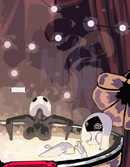 anthro bath bathing black_body breasts duo female nude partially_submerged spiral spiral_eyes water white_body white_eyes shantysixix hollow_knight:_silksong hollow_knight_(franchise) team_cherry hornet_(hollow_knight) lace_(hollow_knight:_silksong) arthropod insect 2025 hi_res