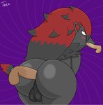 abstract_background anal anthro backsack balls big_butt big_penis blush butt erection genitals group male male/male oral penis purple_background sex simple_background spiral_background submissive submissive_male thick_thighs wide_hips tetz_(artist) nintendo pokemon generation_5_pokemon human mammal pokemon_(species) zoroark absurd_res hi_res