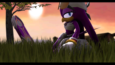 anthro beak biped black_bars blue_eyes clothing eyelashes eyewear feathers female grass jewelry kerchief looking_at_viewer necklace outside plant purple_body purple_feathers sitting sky solo sun sunglasses tree shadamyfan4evers_(artist) sega sonic_riders sonic_the_hedgehog_(series) wave_the_swallow avian bird hirundinid oscine passerine swallow_(bird) 16:9 3d_(artwork) digital_media_(artwork) hi_res letterbox source_filmmaker_(artwork) widescreen