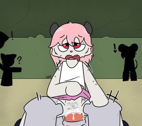 abdominal_bulge adult_on_young age_difference anthro bodily_fluids body_writing bottomwear clothed clothing clothing_lift cum cum_in_vagina cum_inside ejaculation exclamation_point exhibitionism fangs female female_penetrated first_person_view from_front_position front_view fur genital_fluids gesture grey_body grey_ears grey_fur group hair half-closed_eyes hand_gesture hand_on_hand heart_symbol looking_pleasured male male/female male_penetrating male_penetrating_female mastery_position mouse_tail narrowed_eyes no_underwear orgasm outside park penetration penile penile_penetration penis_in_vagina pink_bottomwear pink_clothing pink_hair pink_nose pink_skirt pink_tail pointing pointing_at_another public public_sex question_mark sex shadow sharp_teeth size_difference skirt skirt_lift smile tail teeth text tongue topwear vaginal vaginal_penetration vest white_body white_clothing white_fur white_topwear white_vest young young_anthro young_female young_penetrated lightningb0lt01 meru_(atinydom) american_opossum mammal marsupial mouse murid murine rodent 2025 absurd_res digital_media_(artwork) english_text hi_res signature
