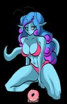 antennae_(anatomy) big_breasts bikini blinking blue_body blue_eyes blue_hair blue_skin breasts cleavage clothed clothing female hair humanoid_pointy_ears kneeling logo long_hair multicolored_hair navel purple_hair slim solo squigglevision swimwear tail thick_thighs two-piece_swimsuit riendonut mirabelle alien humanoid 2014 animated artist_name low_res short_playtime