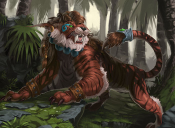 3_toes anklet beaded_jewelry beaded_necklace beads beard black_nose bodypaint braided_hair brown_anklets brown_claws brown_hair brown_tail_tuft claws ear_piercing ear_ring face_paint facial_hair feet feral fern forest fur furrowed_brow gold_ear_ring grass green_eyes hair jewelry light long_ears long_fangs long_hair male male_feral multicolored_body multicolored_fur necklace open_mouth outside palm_tree piercing pink_tongue plant quadruped red_body red_fur red_stripes red_tail ring_piercing rock sharp_teeth solo standing striped_body striped_fur stripes tail tail_tuft teeth toe_claws toes tongue tree tuft whiskers white_beard white_body white_facial_hair white_fur mathew-b druid_(feral) felid mammal prehistoric_species saber-toothed_tiger 2024 adobe_photoshop_(artwork) clip_studio_paint_(artwork) colored digital_media_(artwork) digital_painting_(artwork) lighting painting_(artwork) shaded