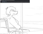 anthro clothing disability eyelashes female hair hoodie long_tail paraplegic short_hair sitting smile snout solo tail topwear vehicle wheelchair ratherdevious_(artist) 4chan cavemanon_studios i_wani_hug_that_gator olivia_halford baryonyx dinosaur prehistoric_species reptile scalie spinosaurid theropod 2024 hi_res monochrome