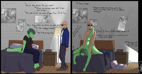ahegao alarm_clock anthro anthro_penetrated assertive_female bald bed bedroom black_border bodily_fluids border breasts clock clothing condom dialogue doggystyle dominant dominant_female duo eye_roll eyewear fantasy_slur female female_anthro female_on_human female_penetrated filled_condom fingers footwear from_behind_position fucked_silly furniture green_body green_hair green_scales grey_eyes hair heart_symbol human_fetish human_on_anthro human_penetrating human_penetrating_anthro human_penetrating_female i_love_you impregnation_request inside interspecies jacket lamp light-skinned_male light_body light_skin looking_pleasured male male/female male_human male_on_anthro male_penetrating male_penetrating_anthro male_penetrating_female nude nude_anthro nude_female nude_human nude_male orgasm orgasm_face penetration penile penile_penetration profanity rough_sex scales scratches sex sexual_barrier_device shaking shaking_orgasm shoes sitting slippers smile snout sunglasses sweat sweatdrop sweaty_breasts tail tail_around_neck tail_around_partner tears tears_of_pleasure text tongue tongue_out topwear trembling vaginal vaginal_penetration yellow_sclera gonzalo_costa ratherdevious third-party_edit cavemanon_studios i_wani_hug_that_gator instant_loss_2koma inco_(iwhtg) olivia_halford baryonyx dinosaur human mammal prehistoric_species reptile saurischian scalie spinosaurid theropod 2025 artist_name comic digital_media_(artwork) english_text hi_res watermark