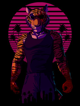 5_fingers anthro black_body black_fur black_stripes blinds blood bodily_fluids city cityscape clothed clothing countershading dark empty_eyes fingers front_view fur male multicolored_body multicolored_fur muscular muscular_anthro muscular_male orange_body orange_fur palm_tree plant scar shirt solo stripes sunset synthwave tank_top topwear tree white_body white_fur dream_and_nightmare hotline_miami night_(dream_and_nightmare) tony_(hotline_miami) felid mammal pantherine tiger 3:4 hi_res
