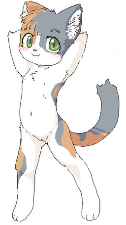 3_toes anthro blush digitigrade feet female female_anthro flat_chested fur genitals green_eyes inner_ear_fluff innie_vulva kemono looking_at_viewer multicolored_body multicolored_fur navel nipples nude nude_anthro nude_female simple_background smile smiling_at_viewer solo standing tail toes tuft vulva white_body white_fur young young_anthro young_female canopus335 calico_cat domestic_cat felid feline felis mammal aliasing binary_drawing digital_drawing_(artwork) digital_media_(artwork) full-length_portrait portrait shaded