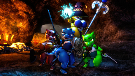 armor axe big_breasts brazier breasts cave cavern cleavage clothed clothing dagger electricity electricity_manipulation elemental_manipulation female fire group hat headgear headwear holding_object holding_weapon huge_breasts looking_at_viewer magic magic_user melee_weapon non-mammal_breasts shield shortstack staff sword weapon brandi konosuba:_god's_blessing_on_this_wonderful_world! kobold reptile scalie 16:9 3d_(artwork) 4k absurd_res digital_media_(artwork) hi_res source_filmmaker_(artwork) widescreen