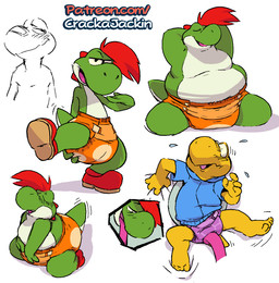 4_fingers 4_toes anthro biped blue_clothing blush boots clothed clothing diaper duo feet fingers footwear hair kneeling licking licking_diaper long_tongue male obese obese_anthro obese_male orange_diaper overweight overweight_anthro overweight_male red_boots red_clothing red_footwear red_hair shell shoes simple_background solo solo_focus toes tongue topless touching_diaper wearing_diaper white_background crackajackin mario_bros mythology nintendo paper_mario paper_mario:_the_thousand_year_door koops the_great_gonzales_jr dinosaur dragon green_yoshi koopa koopa_troopa mythological_creature mythological_scalie prehistoric_species reptile scalie tortoise turtle yoshi 2022 digital_media_(artwork) hi_res multiple_images