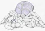 breasts cleavage clothed clothing fangs female hair purple_eyes solo teeth white_hair flicker-show hasbro my_little_pony fan_character arachnid arachnid_taur arthropod arthropod_taur equid equine horse hybrid mammal pony spider spider_taur spiderpony taur 2017 absurd_res hi_res traditional_media_(artwork)