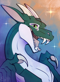 claws fangs feral free gift happy horn male sharp_teeth smile solo spikes star teeth tongue wings sunny_way european_mythology mythology dragon mythological_creature mythological_scalie scalie western_dragon hi_res portrait