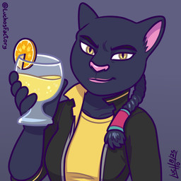 5_fingers abstract_background accessory anthro beverage biped black_body black_fur braided_hair breasts container cup female fingers fur glass glass_container glass_cup hair holding_glass holding_object lips looking_at_viewer orange_slice pink_lips pink_nose smile smiling_at_viewer solo yellow_eyes luchosfactory rimba_racer tamira_(rimba_racer) felid mammal pantherine 1:1 digital_media_(artwork) half-length_portrait portrait