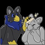 animate_inanimate avian beak black_body blue_eyes duo feathered_wings feathers gryphon inflatable living_inflatable mane mythological_avian mythological_creature mythology symrea telegram_sticker wings