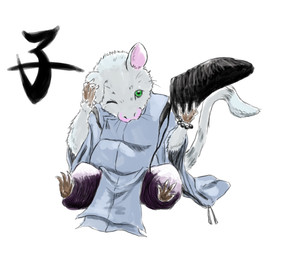 4_toes anthro asian_clothing biped bottomwear bracelet cjk_character clothed clothed_anthro clothing east_asian_clothing eboshi feet front_view fur headgear headwear holding_object japanese_clothing jewelry kariginu male one_eye_closed pants simple_background sitting solo tail text toes whiskers white_background young young_anthro abarewanko mammal murid murine rat rodent 2015 description_request japanese_description translation_check translation_request