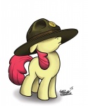 badge clothing drill_sergeant female feral hair hat headgear headwear red_hair simple_background solo standing white_background young young_feral mattings friendship_is_magic hasbro my_little_pony apple_bloom_(mlp) earth_pony equid equine horse mammal pony 2013 5:6 absurd_res hi_res