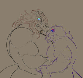 anthro big_muscles big_pecs bisexual_pride_colors duo eyewear glasses hair horn hug huge_pecs lgbt_pride long_hair male male/male muscular muscular_anthro muscular_male pecs ponytail pride_colors rainbow_flag rainbow_pride_flag rainbow_symbol size_difference vincian_pride_colors entitropy league_of_legends mythology riot_games tencent aurelion_sol_(lol) enti_orasia_(entitropy) dragon eastern_dragon mythological_creature mythological_scalie scalie absurd_res hi_res sketch