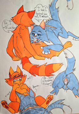 age_difference bodily_fluids clenched_teeth cum cum_inside fellatio female feral genital_fluids lying male male/female on_back oral penile sex teeth toony felisiano warriors_(book_series) bluestar_(warriors) firestar_(warriors) domestic_cat felid feline felis mammal absurd_res hi_res