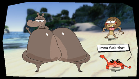 ambiguous_gender anthro beach bedroom_eyes big_butt blush blush_lines butt claws dialogue eyelashes fangs featureless_crotch female gesture glistening glistening_butt group hand_gesture huge_butt looking_at_another looking_at_viewer looking_back male male/female mane multicolored_body narrowed_eyes nude nude_anthro nude_female nude_male open_mouth pointing pointing_at_another pointing_at_butt presenting presenting_hindquarters profanity pupils screencap screencap_background seductive size_difference solo_focus standing surprised tail teeth text thick_thighs tongue trio waving waving_at_viewer nxyitn dreamworks madagascar_(series) alex_(madagascar) gloria_(madagascar) arthropod common_hippopotamus crab crustacean decapod felid hippopotamid lion malacostracan mammal pantherine 7:4