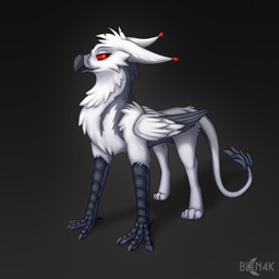 beak claws ear_tuft ears_back feathers feral fur grey_body grey_fur male multicolored_body paws pivoted_ears red_eyes side_view simple_background solo tail tuft two_tone_body white_body white_feathers white_fur wings blen4k mythology avian gryphon mythological_avian mythological_creature 1:1 absurd_res hi_res