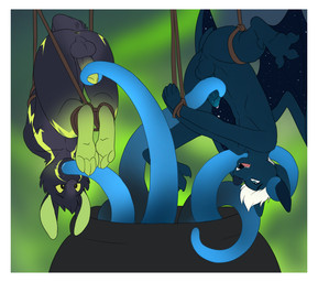 ambiguous_gender anthro balls black_penis blue_penis bodily_fluids border bound butt caught_in_the_act cauldron description duo ear_penetration erection genital_fluids genitals green_penis male male/ambiguous male_penetrated nude oral penetration penis precum presenting presenting_hindquarters rope sex spread_legs spreading tentacle_sex tentaclejob tentacles white_border jailbird nightswing stunbun bat lagomorph leporid mammal rabbit 2017 digital_media_(artwork)