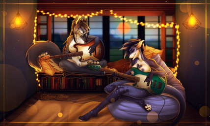 anthro bass_guitar breasts casual_nudity clitoral_hood clitoris clitoris_piercing duo facial_piercing female female/female furgonomic_piercing furgonomics genital_piercing genitals guitar inside lamp musical_instrument muzzle_piercing nipple_piercing nipples nose_piercing nude nude_female piercing plucked_string_instrument pose sitting social_nudity string_instrument vulva vulva_piercing catherinemeow ami_kelvey_(charityzero) canid canine canis kangaroo macropod mammal marsupial wolf hi_res pinup