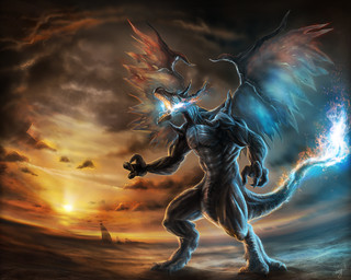 anthro detailed_background male membrane_(anatomy) membranous_wings realistic solo sunset tail wings sanjulwhiteshadow mythology nintendo pokemon dragon generation_6_pokemon mega_charizard mega_charizard_x mega_evolution mythological_creature mythological_scalie pokemon_(species) scalie absurd_res hi_res