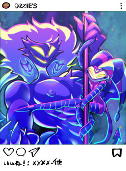 dancing duo male muscular muscular_male nipples pecs pole pole_dancing size_difference sugata1616 hellaverse helluva_boss instagram asmodeus_(helluva_boss) fizzarolli_(helluva_boss) demon imp hi_res