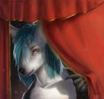 5_fingers anthro black_nose blue_eyes blue_hair female fingers hair solo banicsidy canid canine mammal 2019 digital_media_(artwork) hi_res