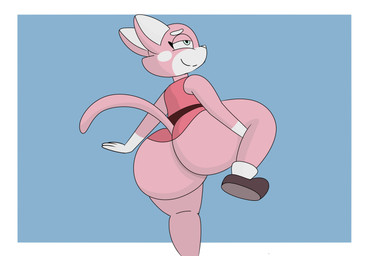 anthro big_butt blue_background blue_eyes border brown_clothing brown_footwear brown_shoes butt clothing dress eyebrows female footwear fur half-closed_eyes huge_butt narrowed_eyes pink_body pink_fur pink_tail raised_leg rear_view red_clothing red_dress shoes simple_background smile solo tail thick_thighs white_body white_border white_eyebrows white_fur white_inner_ear wide_hips brappycatty super_planet_dolan shima_luan domestic_cat felid feline felis mammal 2024 absurd_res digital_media_(artwork) hi_res