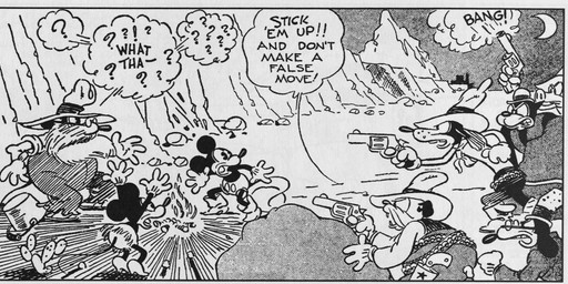 anthro beard bottomwear bowler_hat clothed clothing cowboy_hat dialogue eyewear facial_hair female floppy_ears footwear glasses gloves group gun handgun handwear hat headgear headwear male night open_mouth outside pants question_mark ranged_weapon revolver text top_hat weapon floyd_gottfredson roy_nelson disney public_domain mickey_mouse minnie_mouse pegleg_pete pete_(disney) sylvester_shyster uncle_mortimer bulldog canid canine canis domestic_dog mammal mastiff molosser mouse murid murine rodent 1930 20th_century absurd_res ancient_art black_and_white comic dated english_text hi_res long_image monochrome wide_image