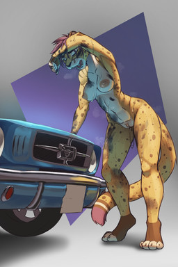 anthro bodily_fluids breasts car eyes_closed female genital_fluids genitals grease nipples nude open_mouth solo sweat tired vehicle vulva nootkep felid leopard mammal pantherine 2:3 absurd_res hi_res