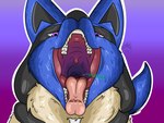 anthro blue_body blue_fur breasts fangs female fur looking_at_viewer male male/female mouth_shot nude open_mouth rumbling_stomach simple_background smile solo sound_effects teeth throat tongue tongue_out uvula aafox196 nintendo pokemon lucia_(aafox196) canid canine canis generation_4_pokemon lucario mammal pokemon_(species) 4:3 digital_media_(artwork) hi_res