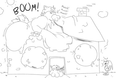 2_tails 3_toes anthro big_butt blush blush_lines boxing_gloves building butt chimney clothing destruction destruction_of_property dreadlocks eating_object feet gloves growing growth handwear house huge_butt macro male morbidly_obese morbidly_obese_anthro morbidly_obese_male multi_tail obese obese_anthro obese_male onomatopoeia overweight overweight_anthro overweight_male quills_(anatomy) shocked sound_effects sun surprised tail text toes torn_clothing torn_gloves torn_handwear torn_shoes floofyboyetime sega sonic_the_hedgehog_(series) knuckles_the_echidna miles_prower canid canine echidna fox mammal monotreme hi_res monochrome sketch sketch_page