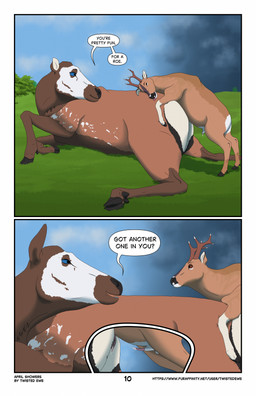 anatomically_correct anatomically_correct_genitalia anatomically_correct_vulva animal_genitalia antlers balls bodily_fluids cervine_genitalia cloven_hooves cum cum_in_vagina cum_inside detailed_background dialogue duo ejaculation female feral from_behind_position genital_fluids genitals grass hooves horn larger_female lying lying_on_ground male male/female mottled mounting on_ground penis piebald plant sex sheath shrub size_difference smaller_male speech_bubble storm text urine vulva watersports twistedewe cascadia_(twistedewe) kairo_(twistedewe) cervine deer elk mammal new_world_deer roe_deer comic english_text hi_res url