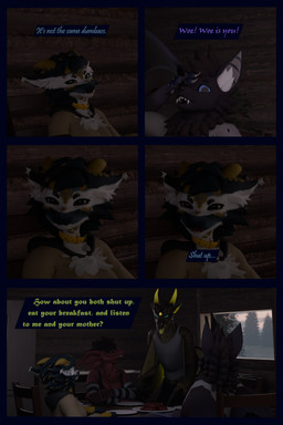 anthro arm_warmers armwear blue_body blue_eyes blue_fur bottomwear clothing collar dialogue female fur furniture headpat hoodie leg_warmers legwear male mocking multicolored_body multicolored_fur pink_eyes purple_body purple_fur red_body red_fur shirt shorts sitting table tank_top taunting text topwear yellow_eyes flailingfornication european_mythology mythology bat dragon kobold mammal mythological_creature mythological_scalie nardoragon origin_species scalie western_dragon wyvern 2:3 3d_(artwork) absurd_res comic digital_media_(artwork) english_text hi_res brother_(lore) daughter_(lore) father_(lore) mother_(lore) parent_(lore) sibling_(lore) sister_(lore) son_(lore)