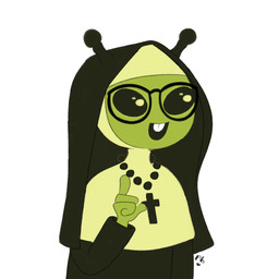 antennae_(anatomy) beads black_clothing black_eyes buckteeth clothed clothing cross eyewear female gesture glasses glistening glistening_eyes green_body green_skin hand_gesture nerd noseless nun nun_habit nun_outfit open_mouth open_smile pointing prayer_beads religion religious_clothing rosary simple_background smile teeth text white_background white_clothing pulledbjjork christianity sister_gleep_glorp alien roswell_grey 1:1 absurd_res artist_name hi_res signature