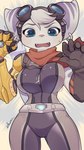 2023 9:16 anthro arumo belt big_breasts blue_eyes bodily_fluids breast_jiggle breasts clothing cybernetic_arm cybernetic_limb ear_piercing ear_ring eyebrows eyelashes eyewear eyewear_on_head fangs female fingers fur gloves goggles goggles_on_head hair handwear hi_res implied_breast_expansion jiggling kemono lombax mammal open_mouth piercing pink_nose purple_stripes ratchet_and_clank red_scarf ring_piercing rivet_(ratchet_and_clank) scarf solo sony_corporation sony_interactive_entertainment striped_body striped_fur stripes sweat sweatdrop teeth torn_clothing white_body white_fur white_hair
