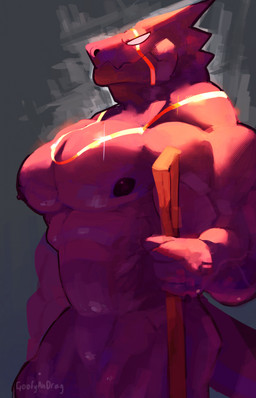 4_fingers abstract_background anthro big_muscles chest_markings featureless_crotch fingers glistening grey_background head_markings holding_object holding_stick male markings monotone_body mouth_closed muscular muscular_male nipples nude pecs red_body simple_background simple_eyes solo stick tail text white_eyes goofyahdragons ambiguous_species 2025 9:14 artist_name hi_res portrait screentone three-quarter_portrait
