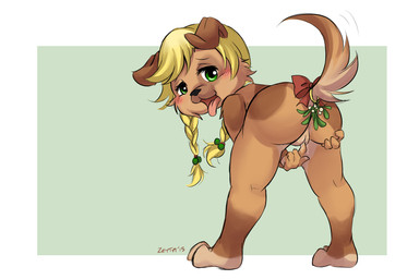 3_toes accessory anthro bent_over blonde_hair blush bodily_fluids bow_(feature) bow_ribbon braided_hair brown_body brown_fur butt feet female fingering fingering_self fur furgonomics genital_fluids genitals green_eyes hair kissing_bough loli looking_at_viewer looking_back masturbation mistletoe nude open_mouth plant presenting presenting_hindquarters raised_tail rear_view ribbons simple_background solo tail tail_accessory tail_bow tail_ribbon tan_body tan_fur toes tongue tongue_out vaginal vaginal_fingering vaginal_fluids vaginal_masturbation vulva young young_anthro zettadragon border_collie canid canine canis collie domestic_dog herding_dog mammal pastoral_dog sheepdog 3:2 hi_res