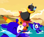 ambiguous_gender anthro black_eyes blue_body blue_eyes cloud eyes_closed feral grass group happy markings open_mouth plant sky tail tongue trio water whisker_markings yellow_body sleepy_sealion nintendo pokemon generation_6_pokemon generation_7_pokemon heliolisk pokemon_(species) popplio scalie 2025 6:5 dated hi_res signature