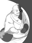 anthro asian_clothing belly big_belly clothing east_asian_clothing facial_hair humanoid_hands japanese_clothing kemono male mature_male mid_transformation mustache overweight overweight_male sitting solo transformation hysk canid canine human mammal raccoon_dog tanuki 2022 hi_res