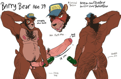 alcohol anthro armpit_hair beer beverage blush body_hair bottle butt_hair chest_hair clothing container drunk facial_hair fangs foreskin genitals green_eyes hairy half-closed_eyes hat headgear headwear male musclegut muscular narrowed_eyes nipples nude penis profanity pubes solo substance_intoxication teeth text tusks thekinkybear barry_bear_(thekbear) bear brown_bear mammal ursine english_text hi_res url